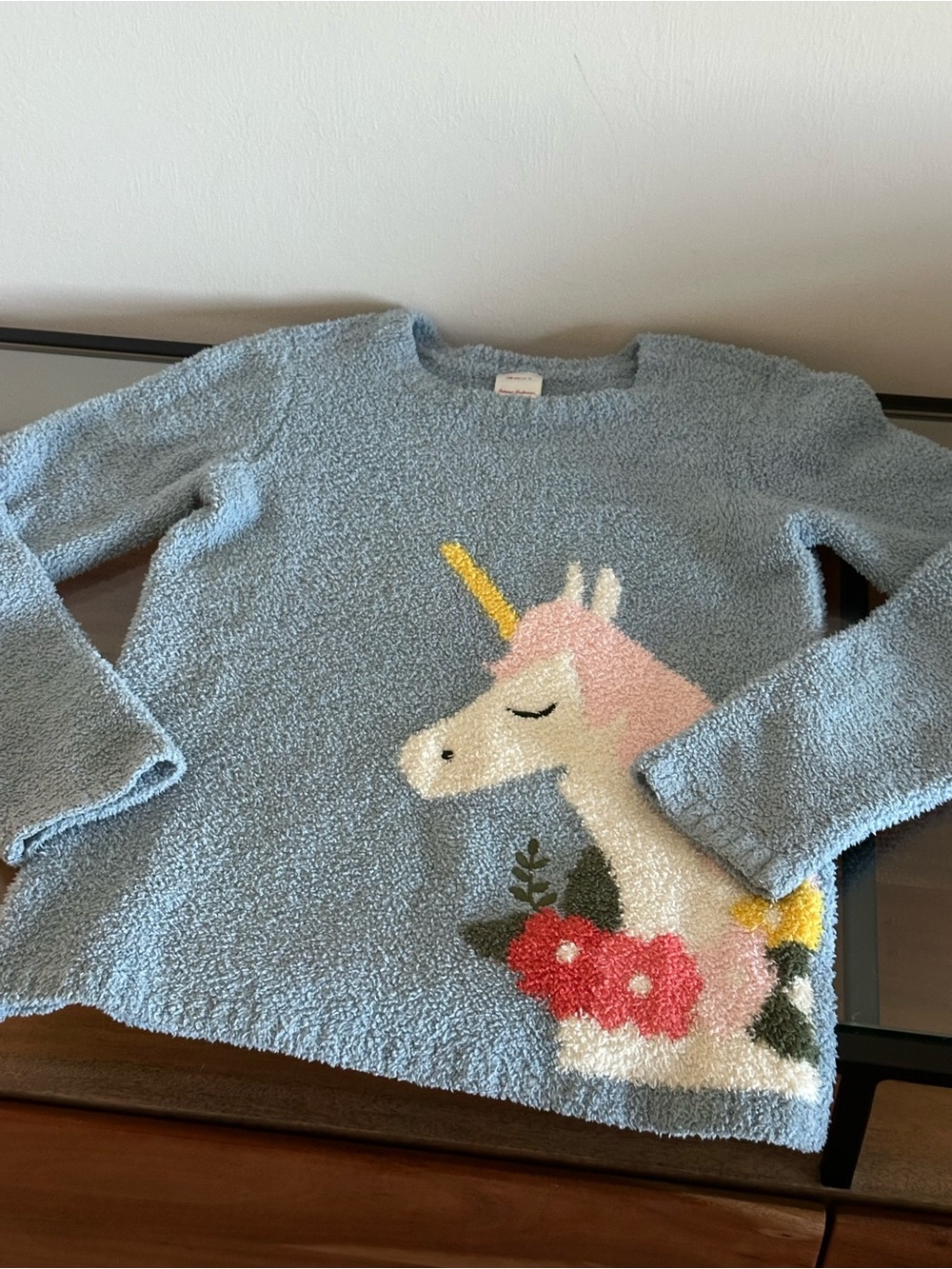 Hanna Andersson Light Blue Fuzzy Unicorn Cozy Fall Winter Sweater Size 10